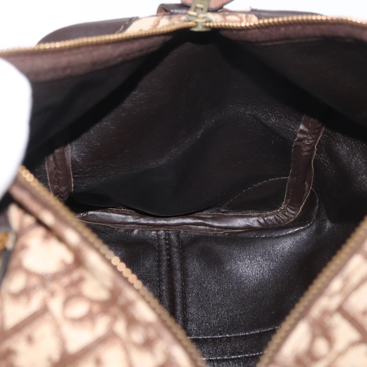 Christian Dior Trotter Canvas Boston Bag Beige Gold Auth 165414