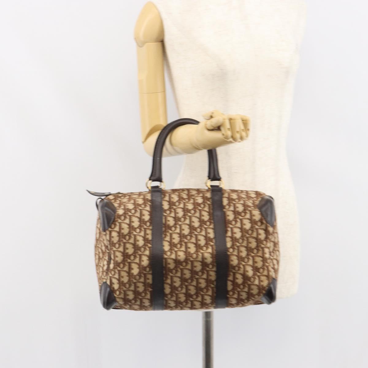 Christian Dior Trotter Canvas Boston Bag Beige Gold Auth 165414