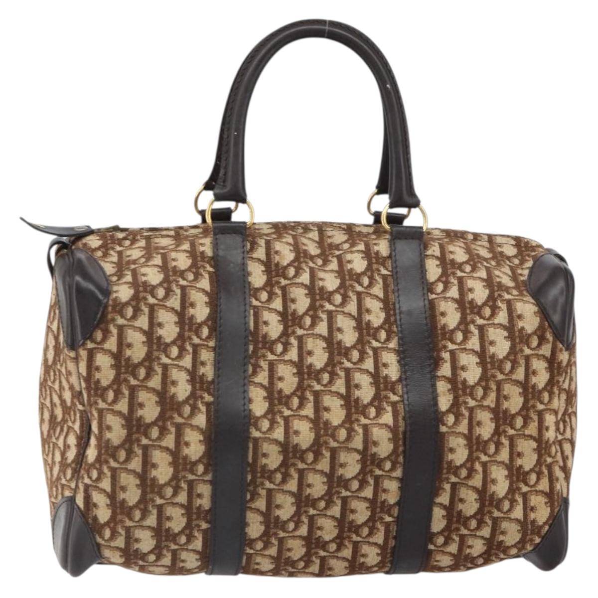 Christian Dior Trotter Canvas Boston Bag Beige Gold Auth 165414