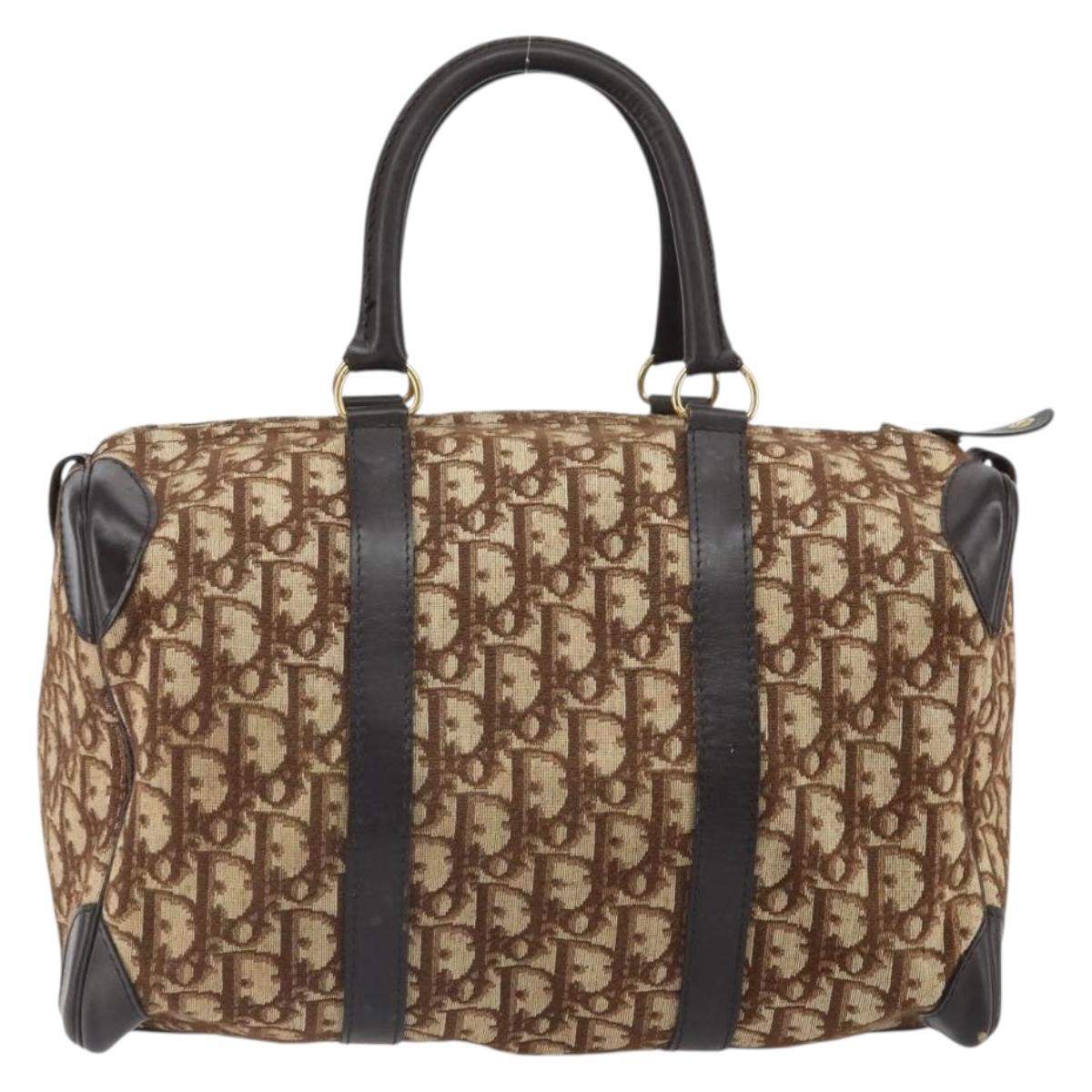 Christian Dior Trotter Canvas Boston Bag Beige Gold Auth 165414