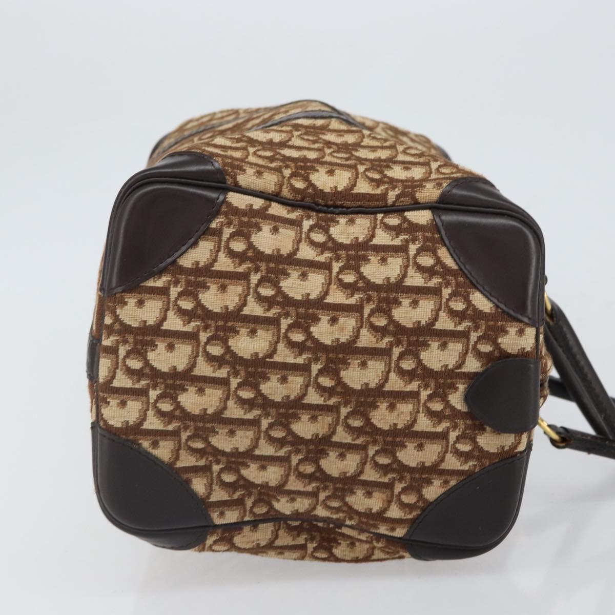 Christian Dior Trotter Canvas Boston Bag Beige Gold Auth 165414