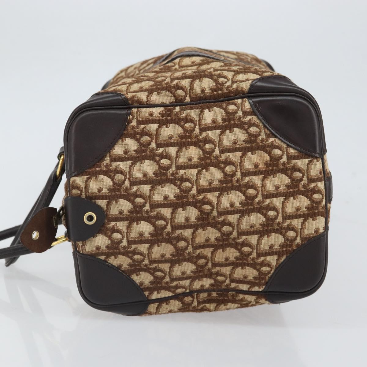 Christian Dior Trotter Canvas Boston Bag Beige Gold Auth 165414