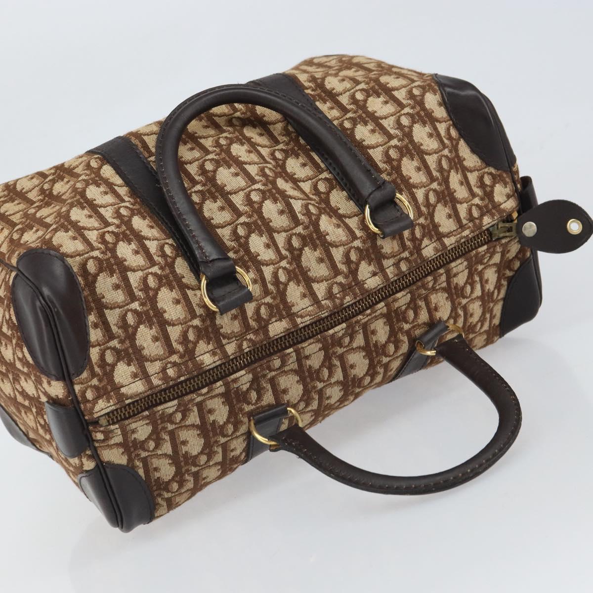 Christian Dior Trotter Canvas Boston Bag Beige Gold Auth 165414