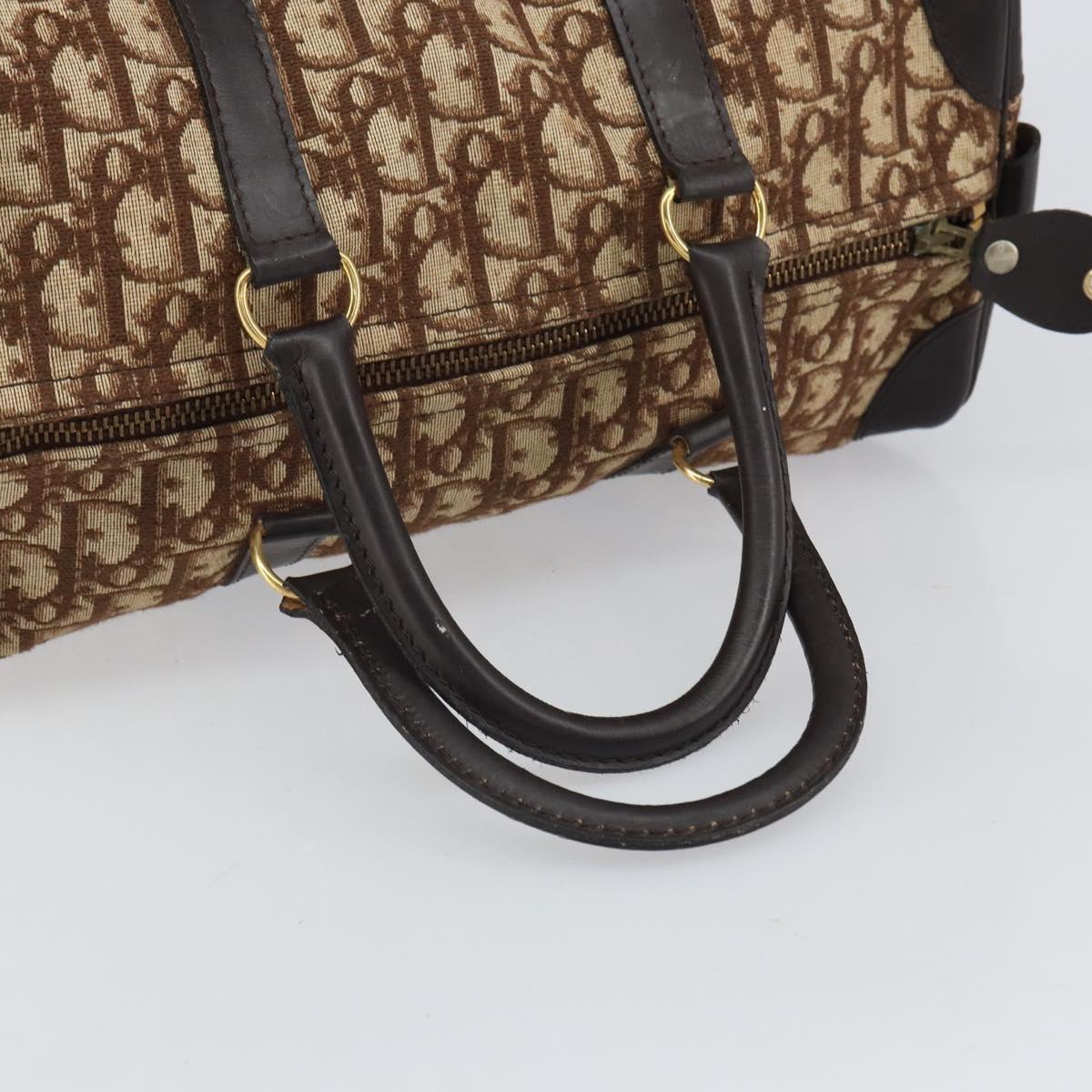 Christian Dior Trotter Canvas Boston Bag Beige Gold Auth 165414