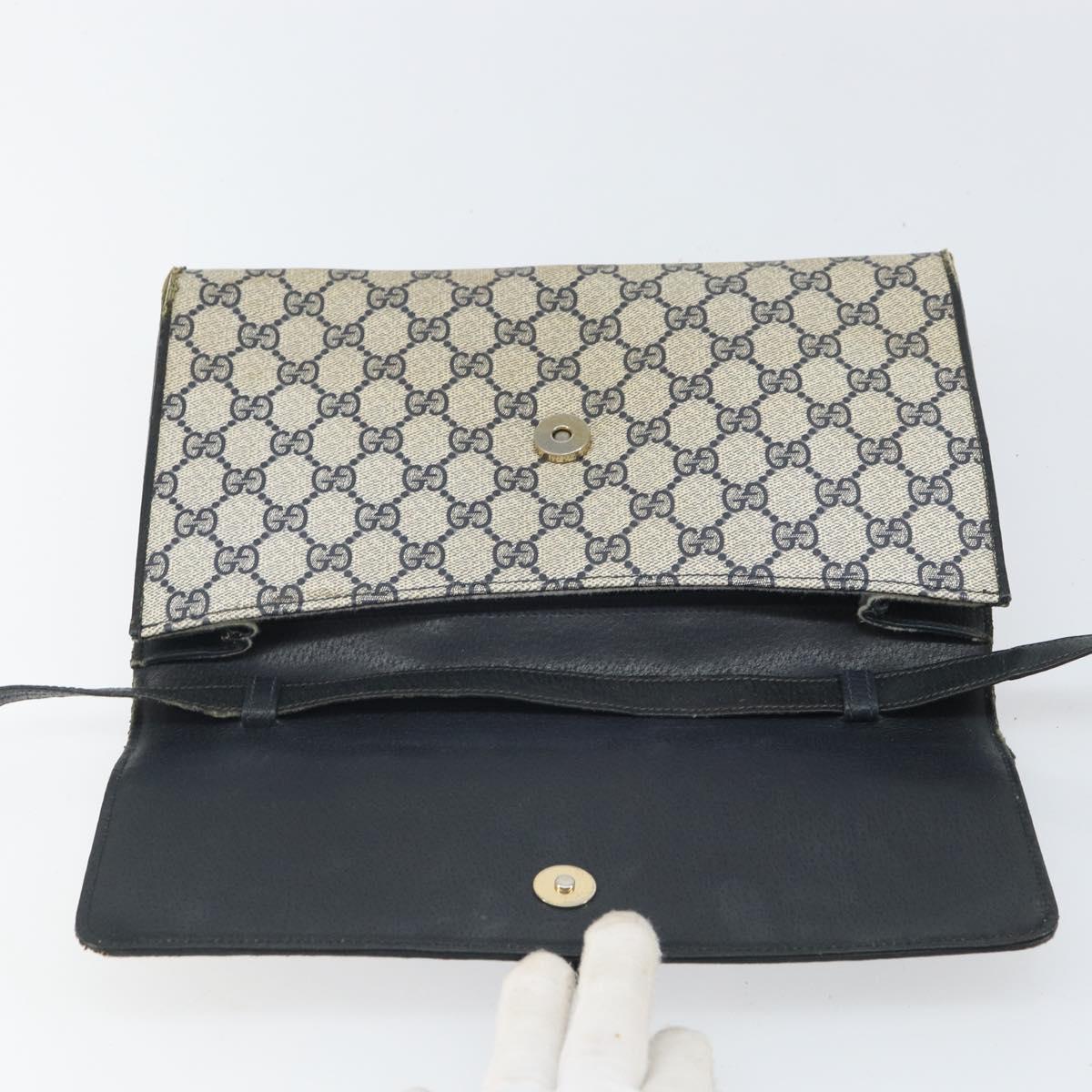 GUCCI GG Supreme Shoulder Bag PVC Navy Gold 94 02 050 Auth 165417
