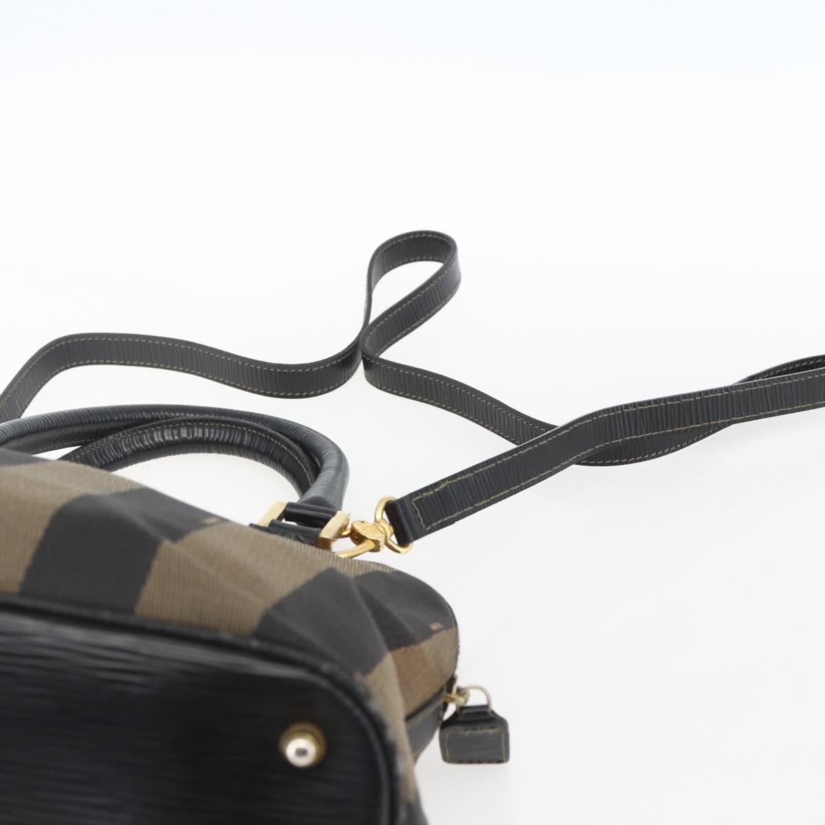 FENDI Pecan Canvas Hand Bag 2way Black Brown gold Auth 165418