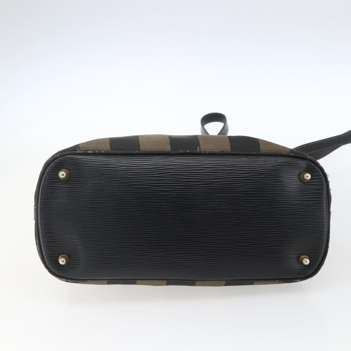 FENDI Pecan Canvas Hand Bag 2way Black Brown gold Auth 165418