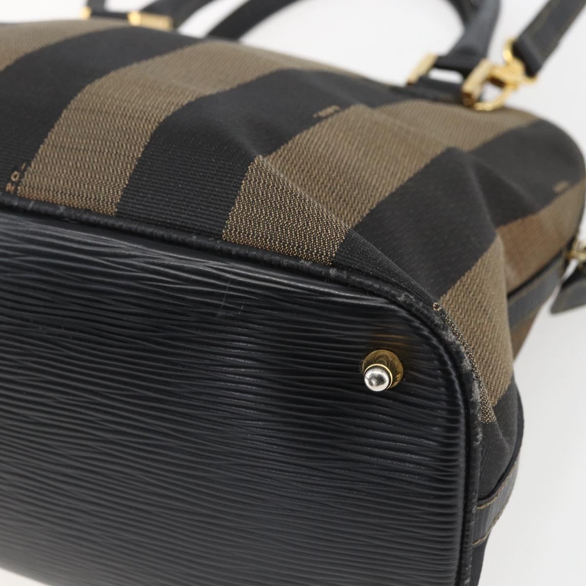 FENDI Pecan Canvas Hand Bag 2way Black Brown gold Auth 165418