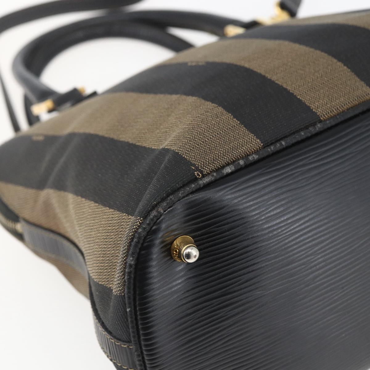 FENDI Pecan Canvas Hand Bag 2way Black Brown gold Auth 165418