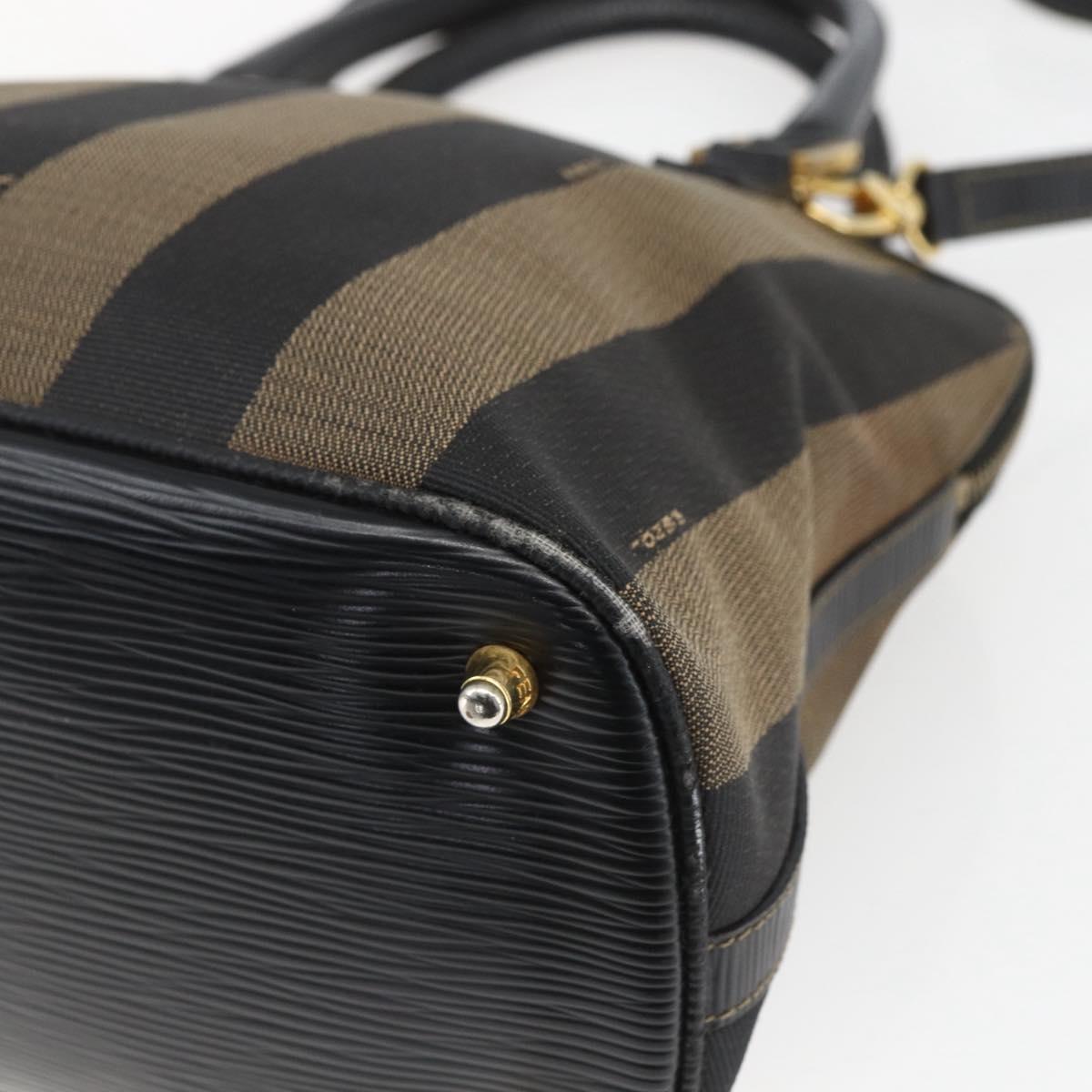 FENDI Pecan Canvas Hand Bag 2way Black Brown gold Auth 165418