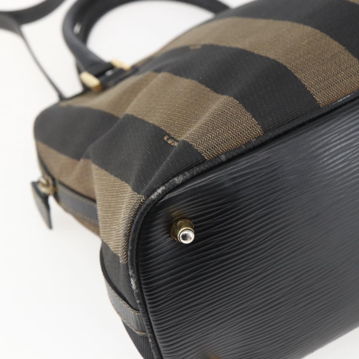 FENDI Pecan Canvas Hand Bag 2way Black Brown gold Auth 165418