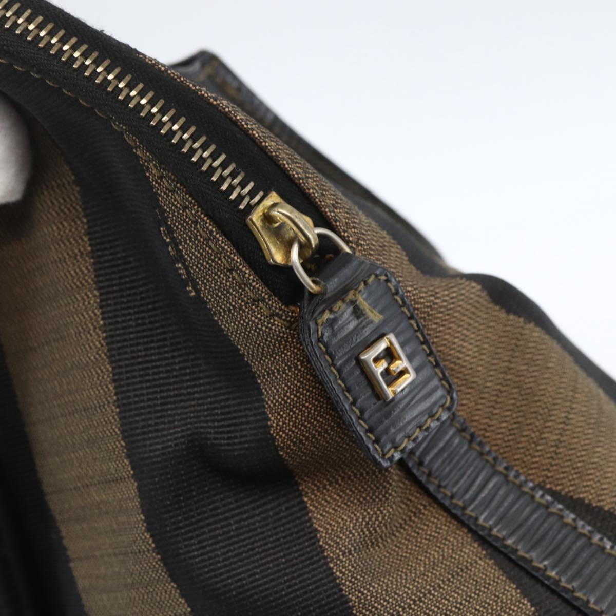 FENDI Pecan Canvas Hand Bag 2way Black Brown gold Auth 165418