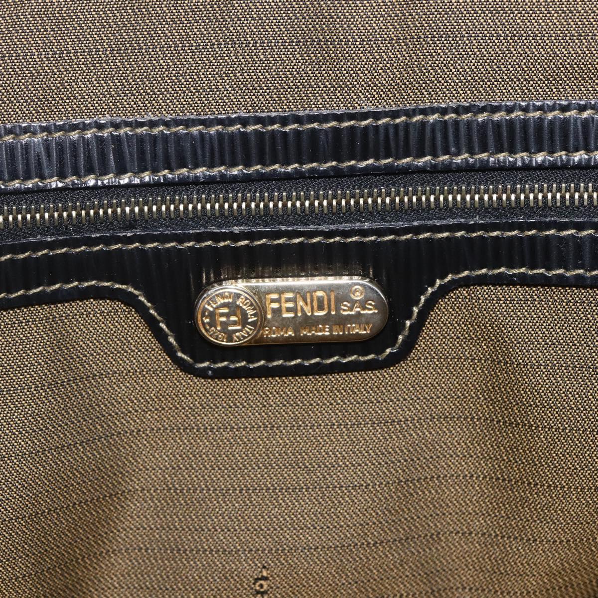 FENDI Pecan Canvas Hand Bag 2way Black Brown gold Auth 165418