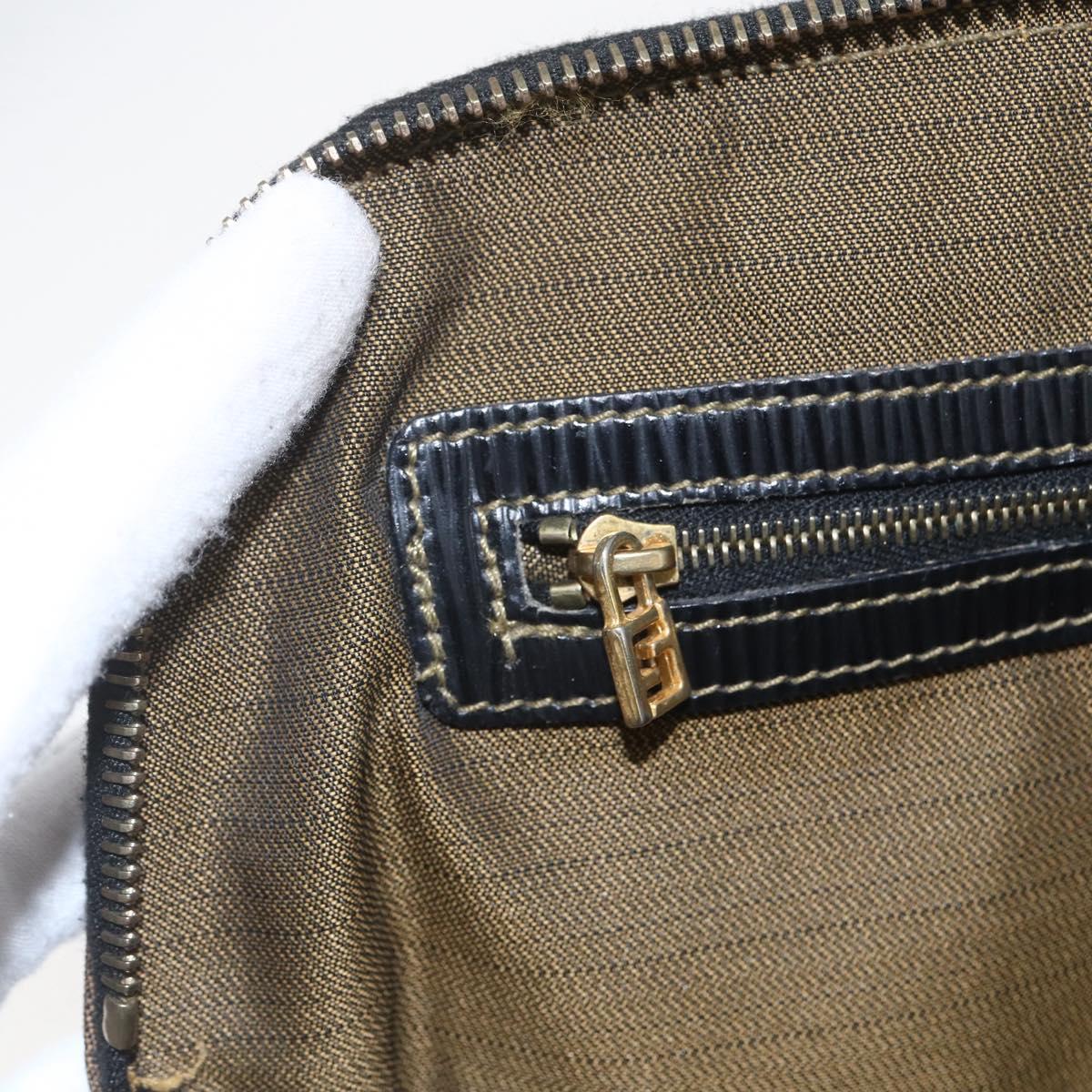 FENDI Pecan Canvas Hand Bag 2way Black Brown gold Auth 165418