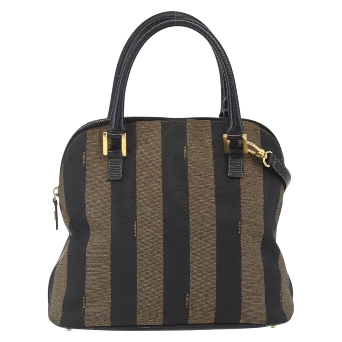 FENDI Pecan Canvas Hand Bag 2way Black Brown gold Auth 165418