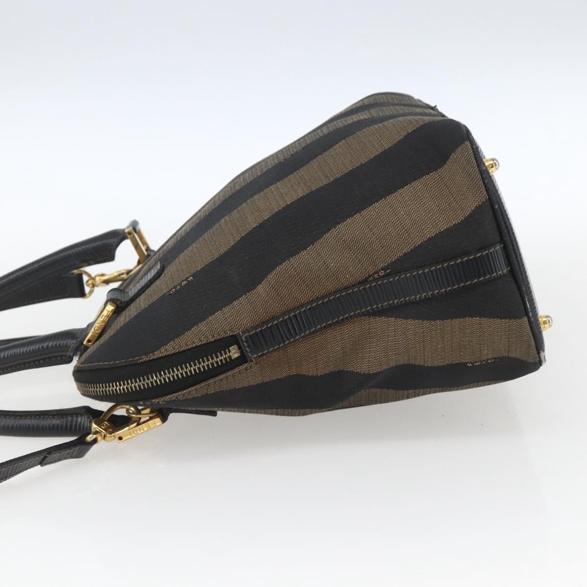 FENDI Pecan Canvas Hand Bag 2way Black Brown gold Auth 165418