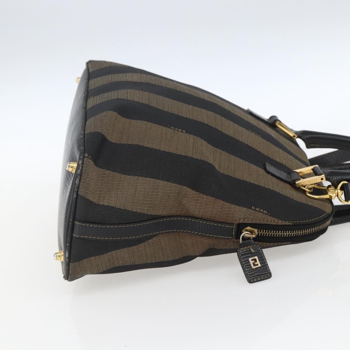 FENDI Pecan Canvas Hand Bag 2way Black Brown gold Auth 165418