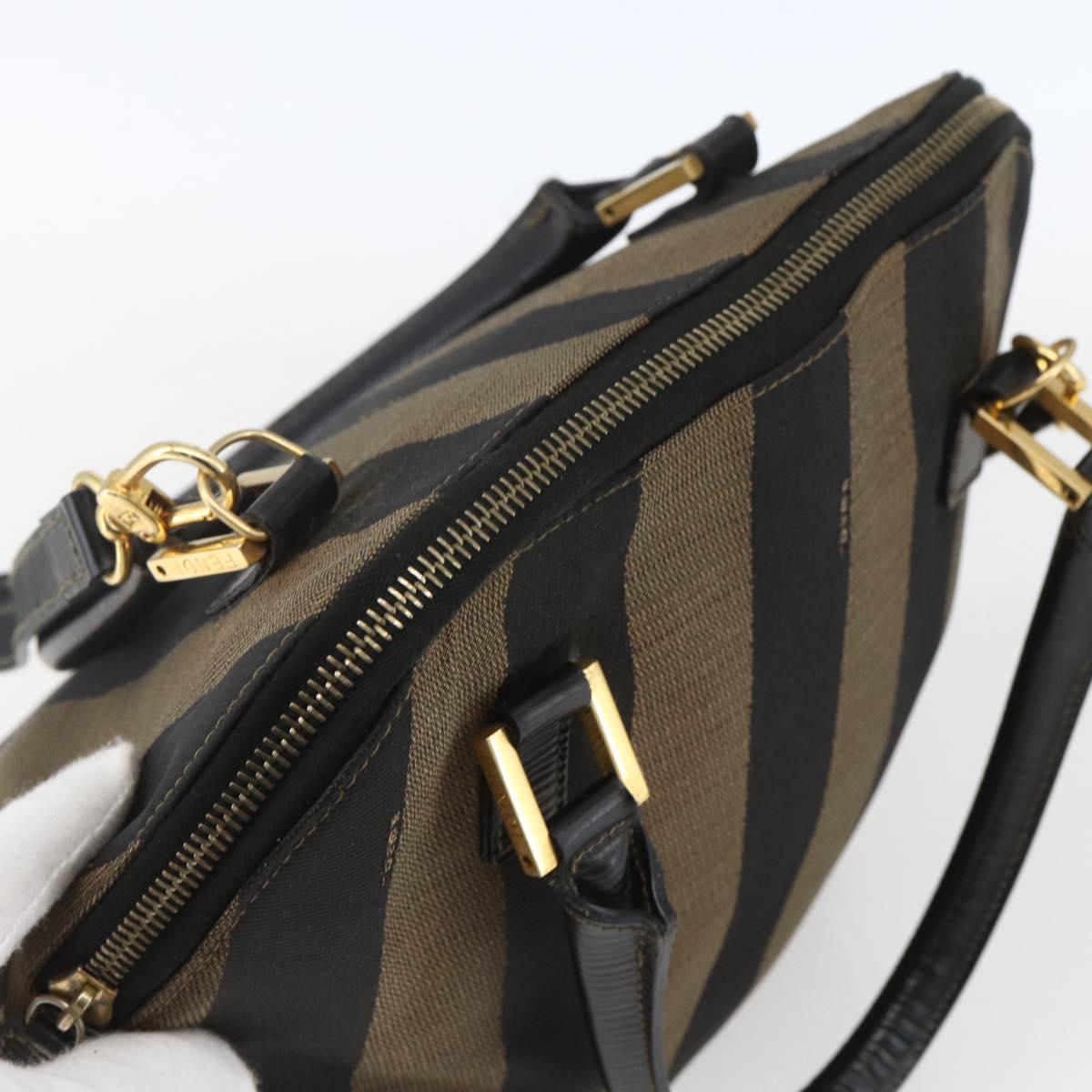 FENDI Pecan Canvas Hand Bag 2way Black Brown gold Auth 165418
