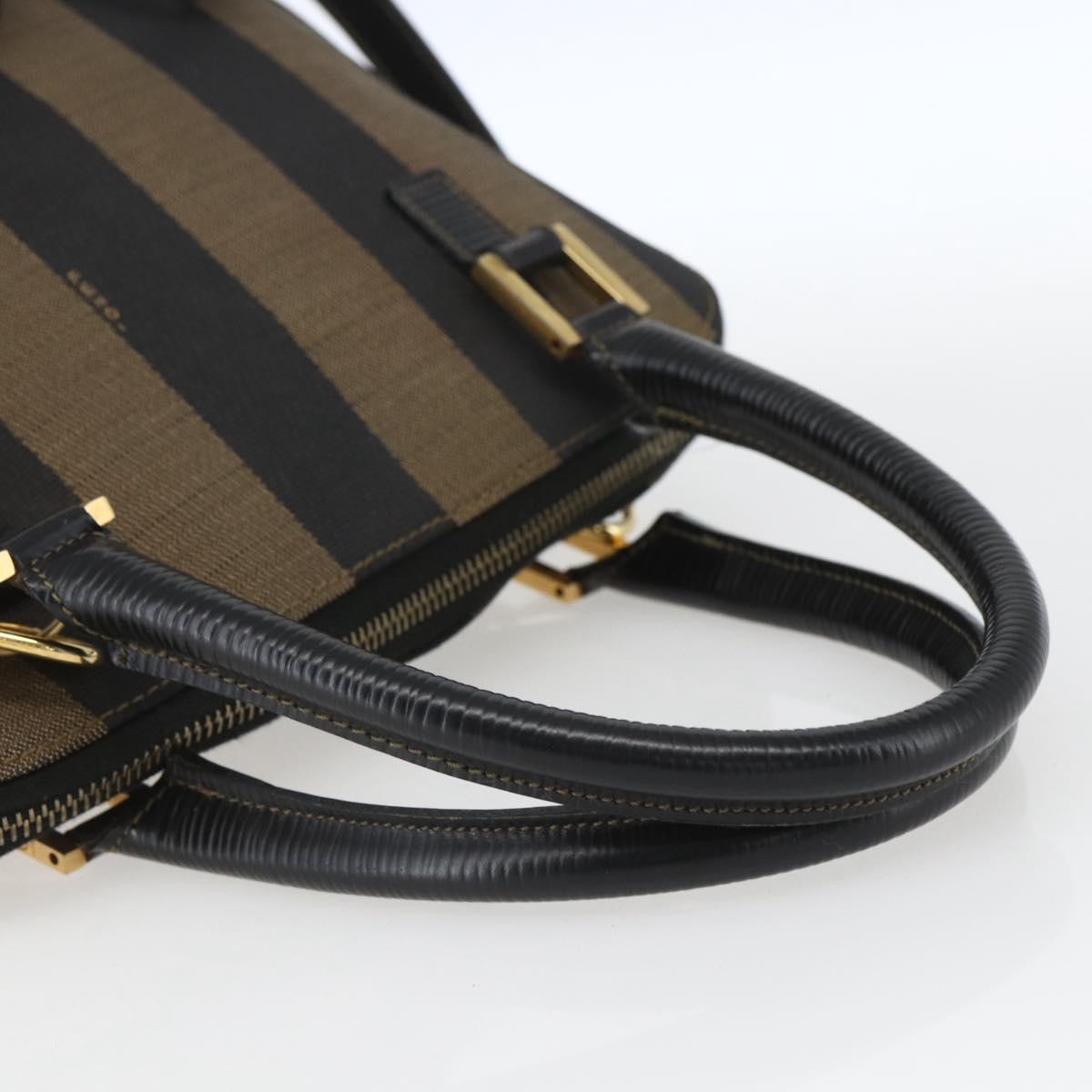 FENDI Pecan Canvas Hand Bag 2way Black Brown gold Auth 165418