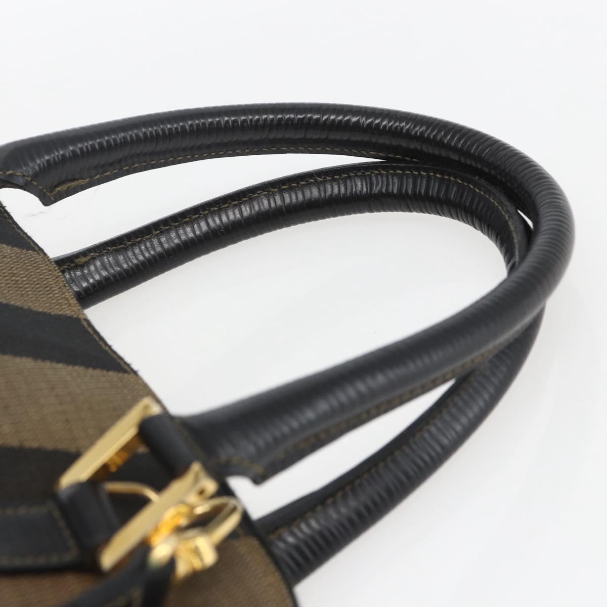 FENDI Pecan Canvas Hand Bag 2way Black Brown gold Auth 165418