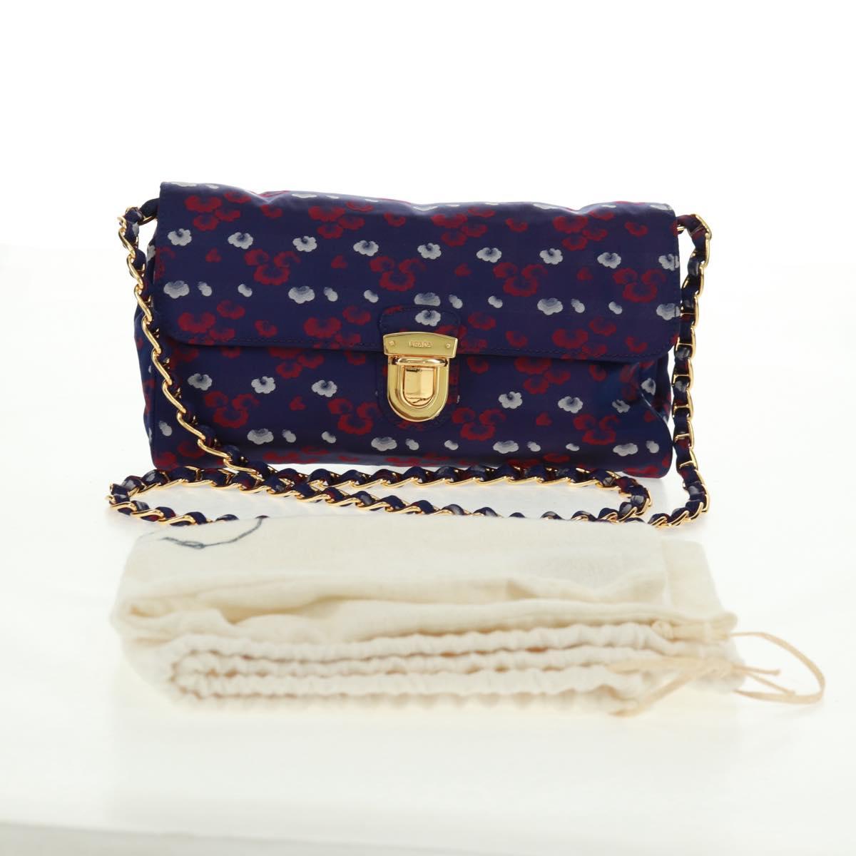 PRADA Chain Shoulder Bag Satin Purple Gold Auth 165419V