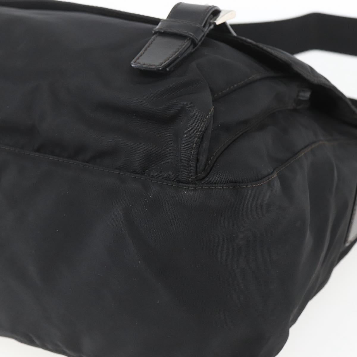 PRADA Shoulder Bag Nylon Black Silver Auth 165424