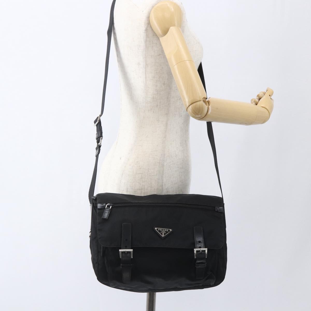 PRADA Shoulder Bag Nylon Black Silver Auth 165424