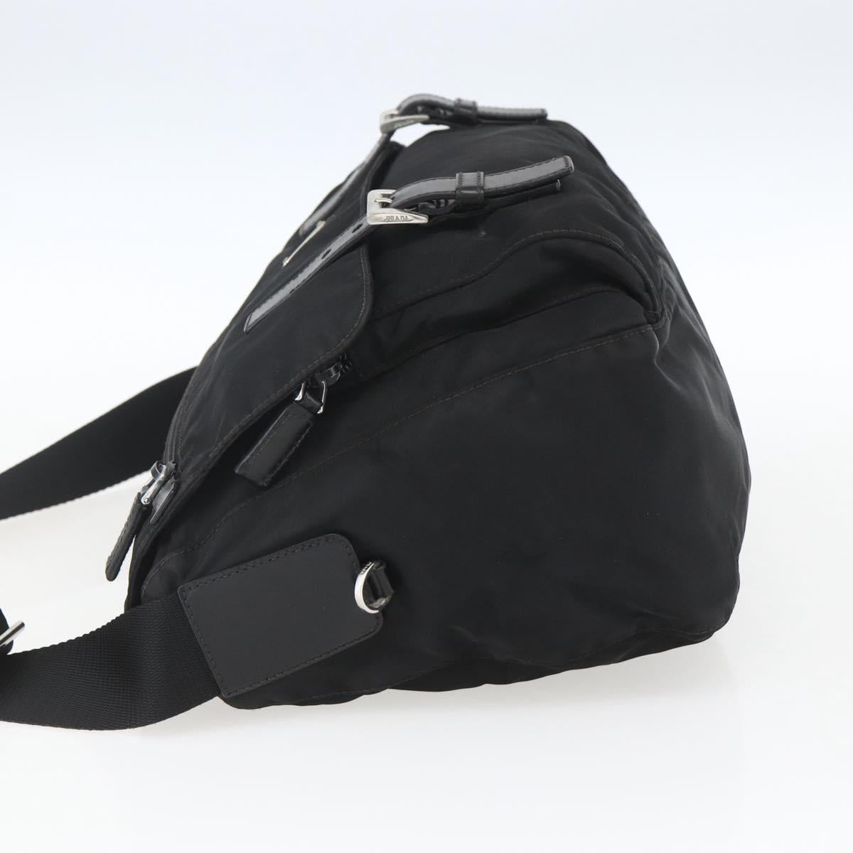 PRADA Shoulder Bag Nylon Black Silver Auth 165424