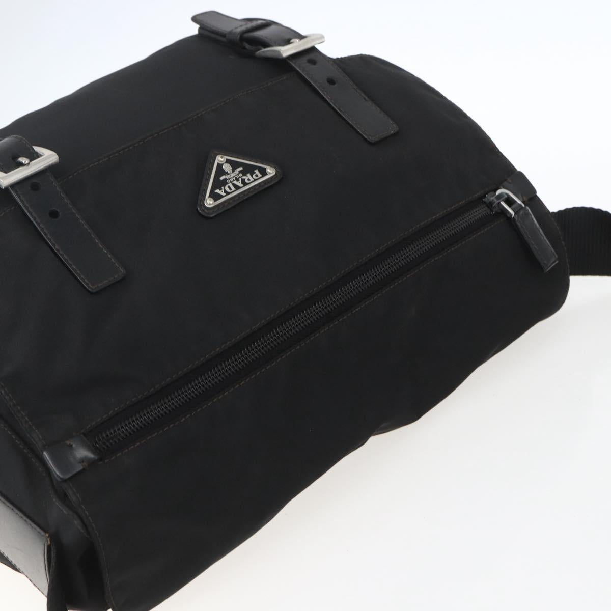 PRADA Shoulder Bag Nylon Black Silver Auth 165424