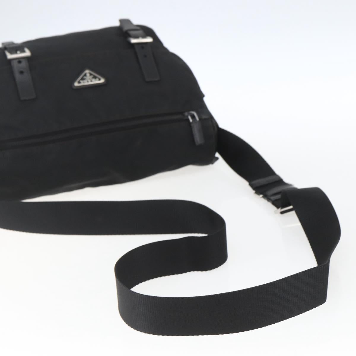 PRADA Shoulder Bag Nylon Black Silver Auth 165424