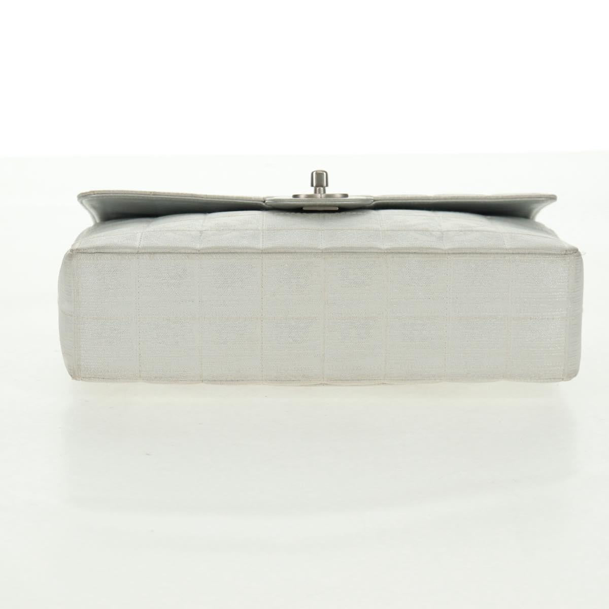 CHANEL New Travel line Choco Bar 25 Chain Bag Nylon Silver CC Auth 165427V