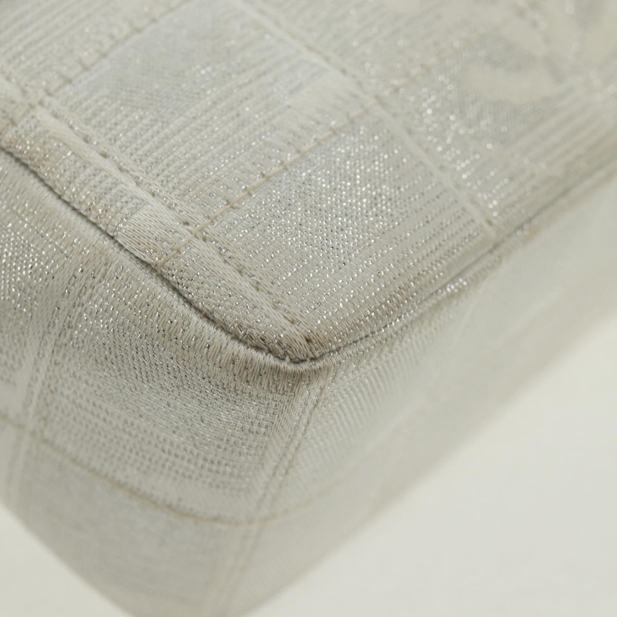 CHANEL New Travel line Choco Bar 25 Chain Bag Nylon Silver CC Auth 165427V