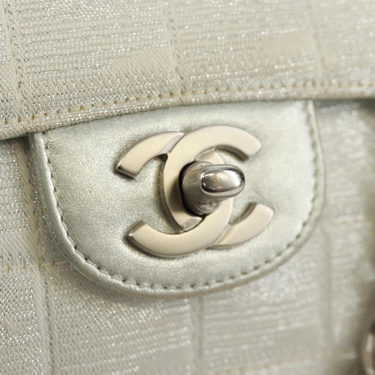CHANEL New Travel line Choco Bar 25 Chain Bag Nylon Silver CC Auth 165427V