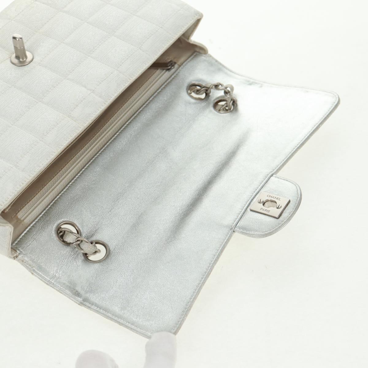 CHANEL New Travel line Choco Bar 25 Chain Bag Nylon Silver CC Auth 165427V