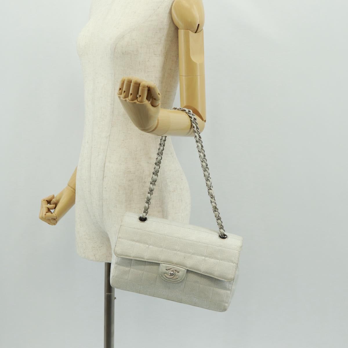 CHANEL New Travel line Choco Bar 25 Chain Bag Nylon Silver CC Auth 165427V