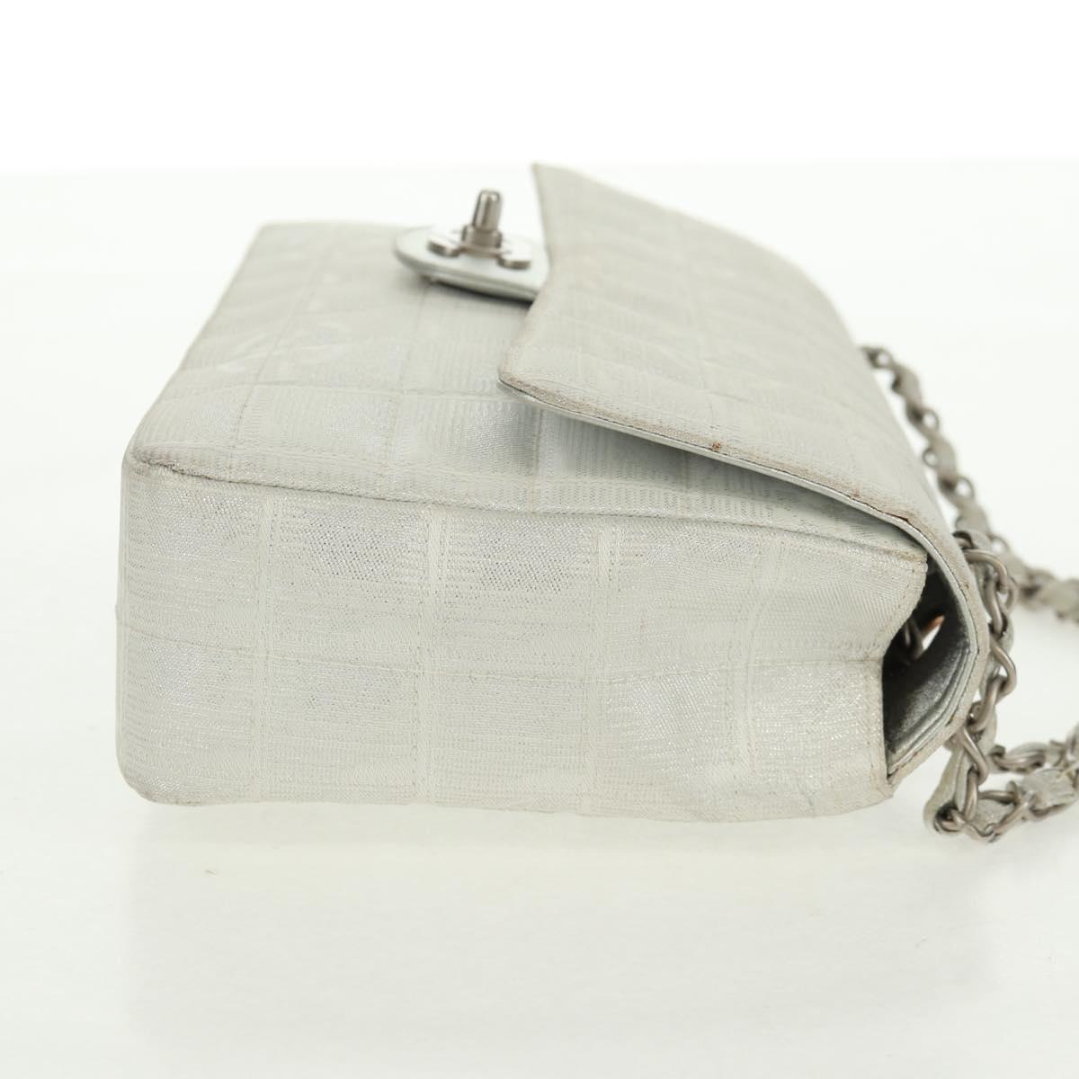 CHANEL New Travel line Choco Bar 25 Chain Bag Nylon Silver CC Auth 165427V