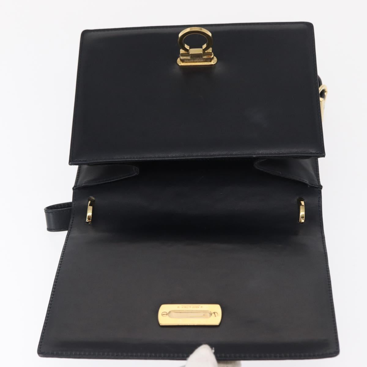 Salvatore Ferragamo Gancini Shoulder Bag Leather Navy Gold Auth 165428