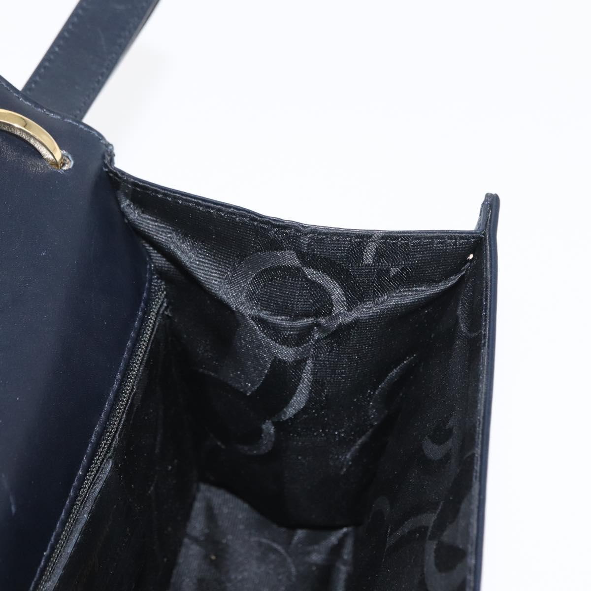 Salvatore Ferragamo Gancini Shoulder Bag Leather Navy Gold Auth 165428
