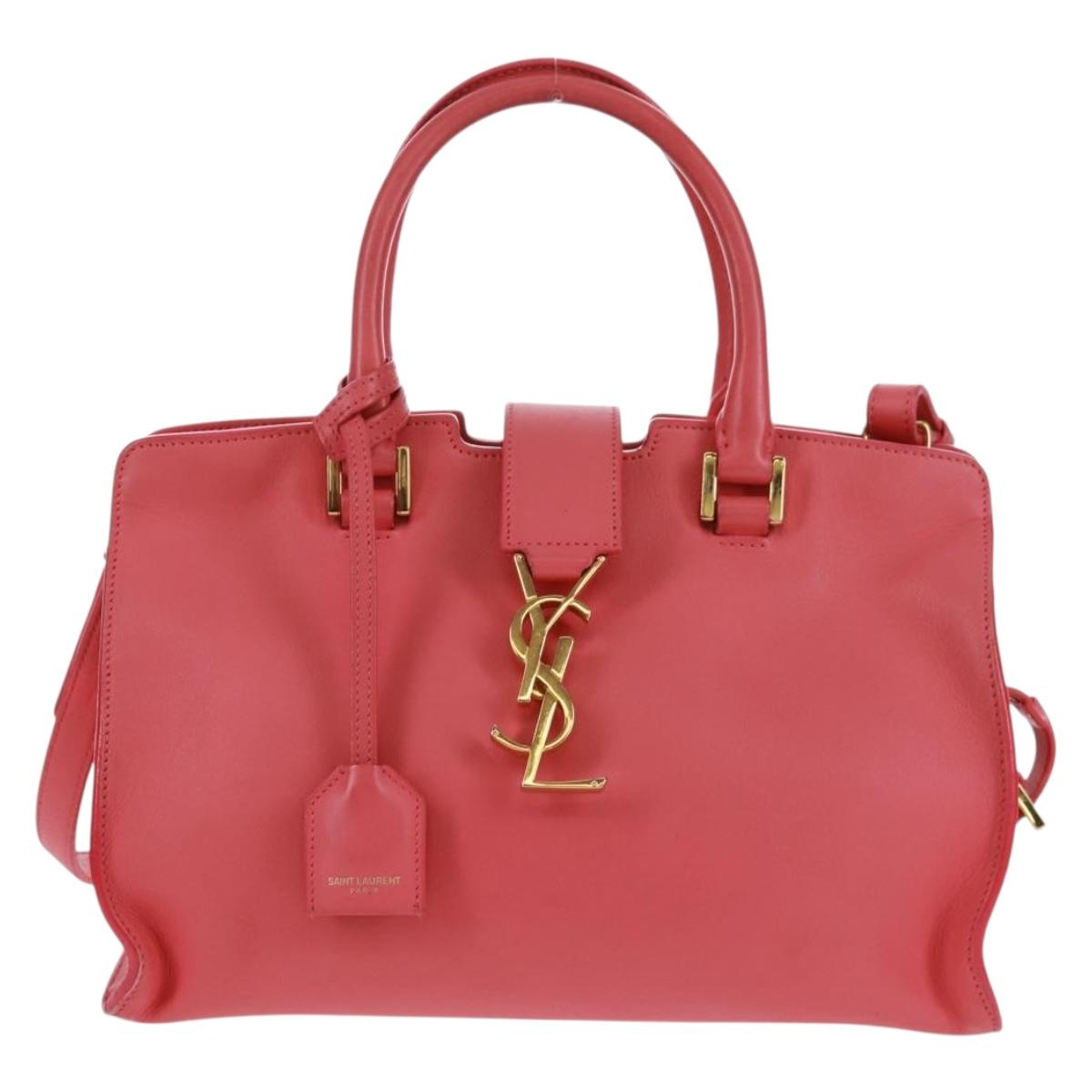 SAINT LAURENT Baby Cabas Hand Bag Leather 2way Gold Pink Auth 165430SAV