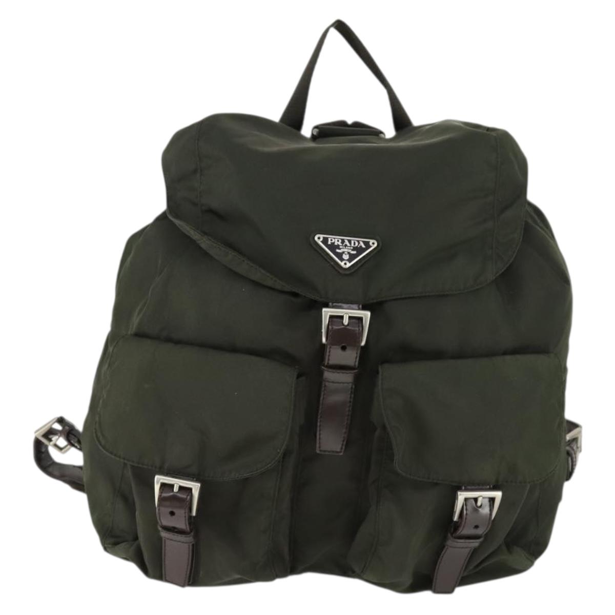PRADA Backpack Nylon Khaki Silver Auth 165432