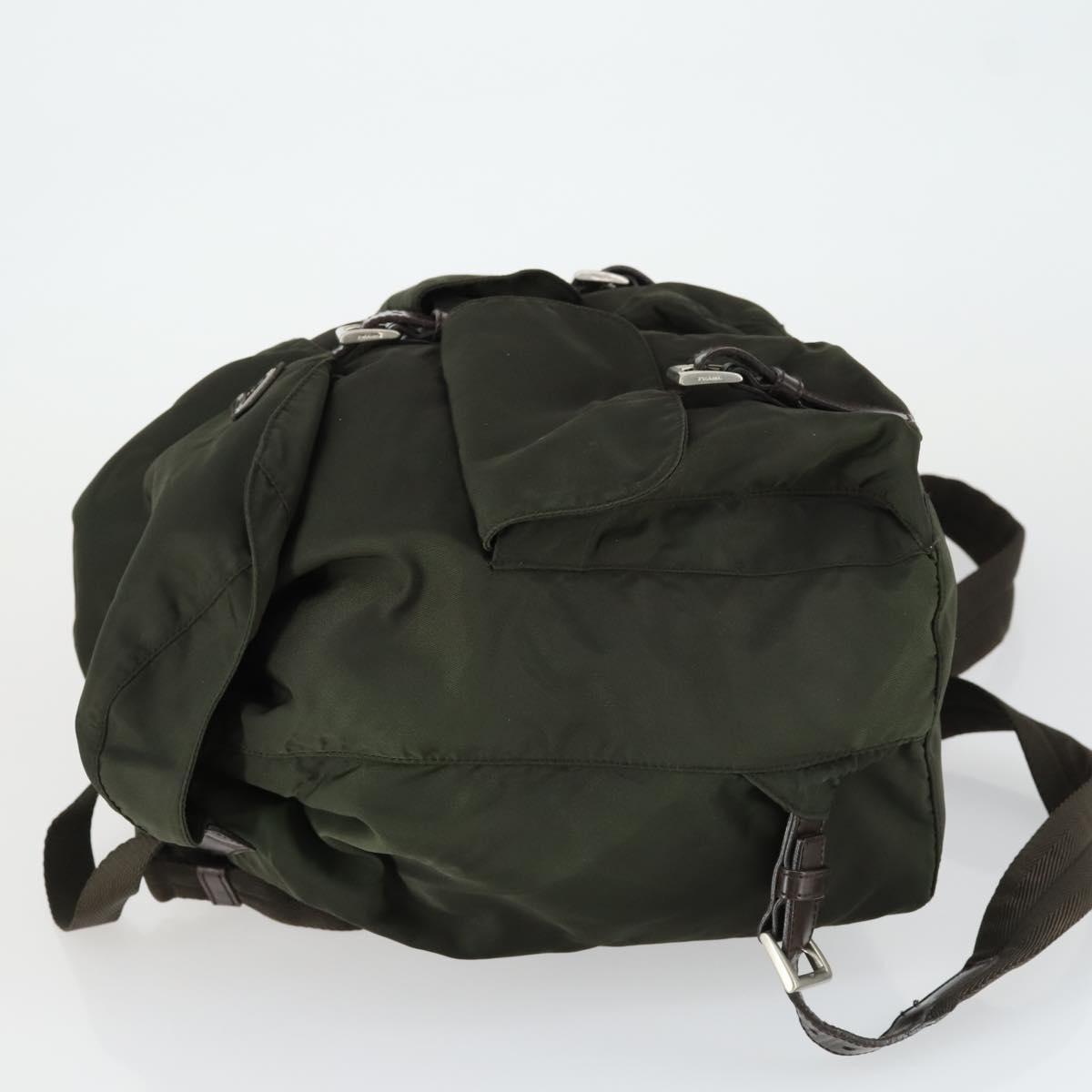 PRADA Backpack Nylon Khaki Silver Auth 165432