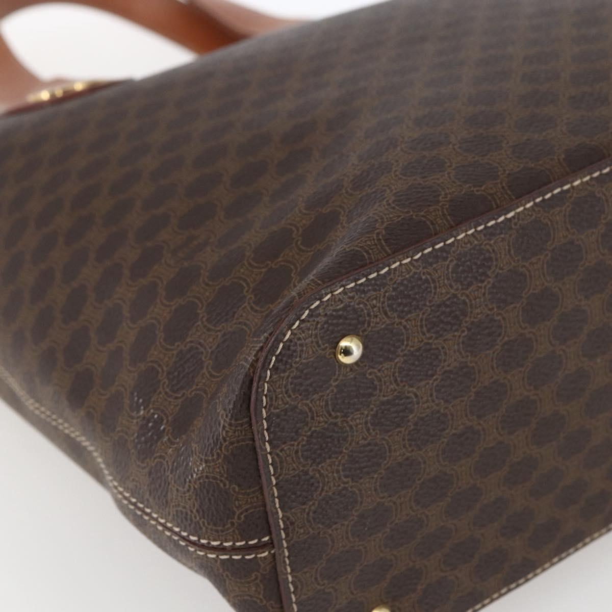 CELINE Macadam Canvas Hand Bag PVC Leather Brown Gold Auth 165448