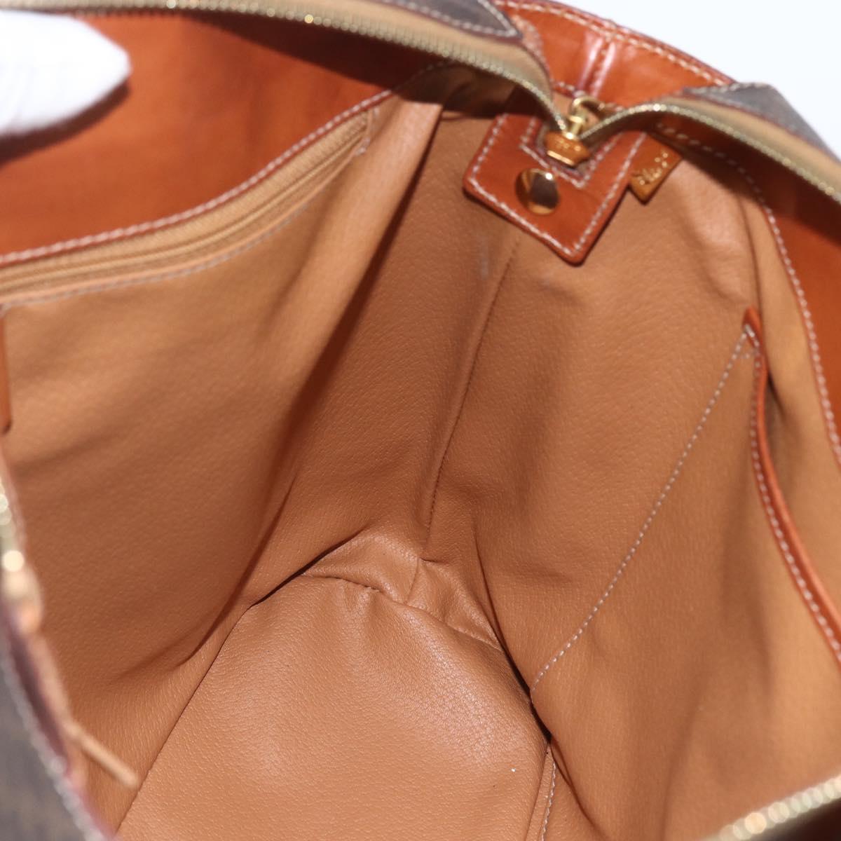 CELINE Macadam Canvas Hand Bag PVC Leather Brown Gold Auth 165448