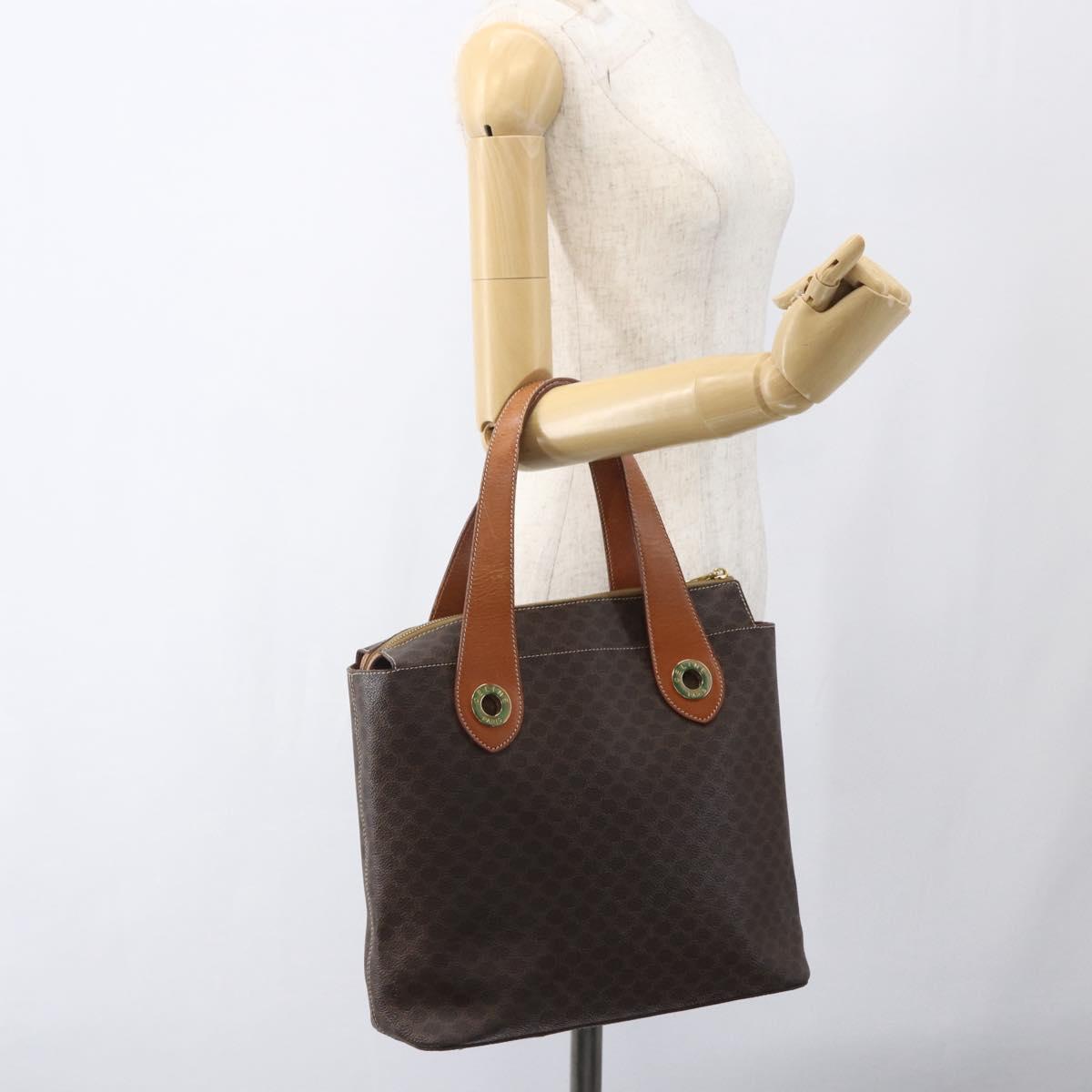 CELINE Macadam Canvas Hand Bag PVC Leather Brown Gold Auth 165448