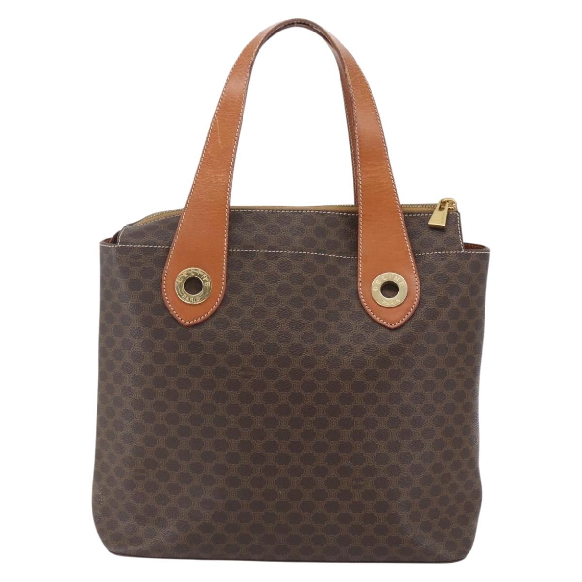 CELINE Macadam Canvas Hand Bag PVC Leather Brown Gold Auth 165448