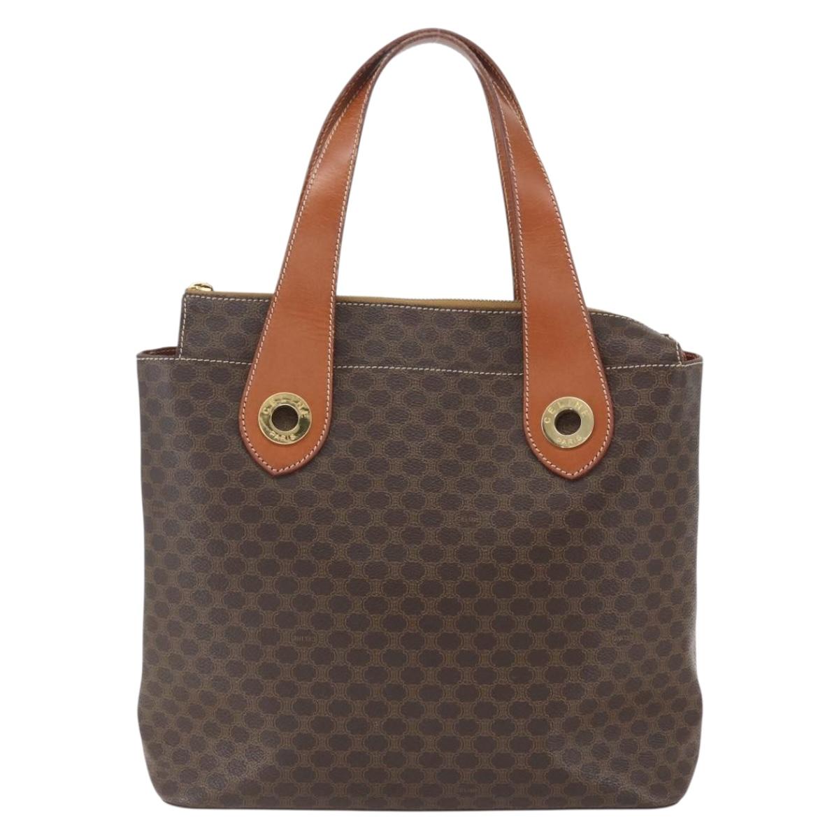 CELINE Macadam Canvas Hand Bag PVC Leather Brown Gold Auth 165448