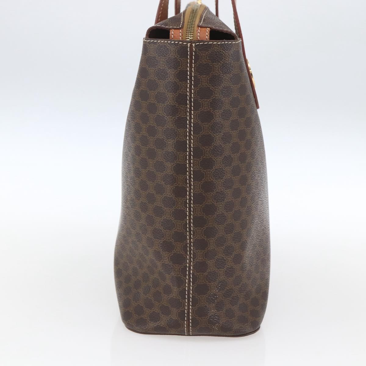 CELINE Macadam Canvas Hand Bag PVC Leather Brown Gold Auth 165448