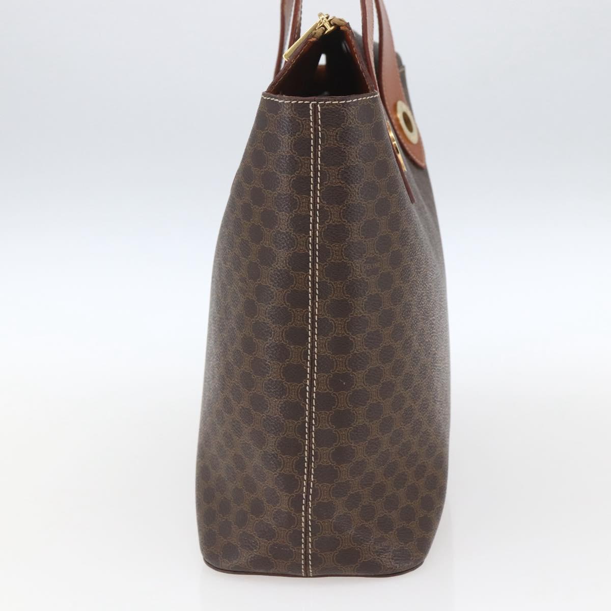 CELINE Macadam Canvas Hand Bag PVC Leather Brown Gold Auth 165448
