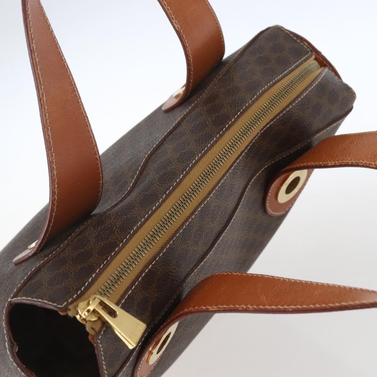 CELINE Macadam Canvas Hand Bag PVC Leather Brown Gold Auth 165448