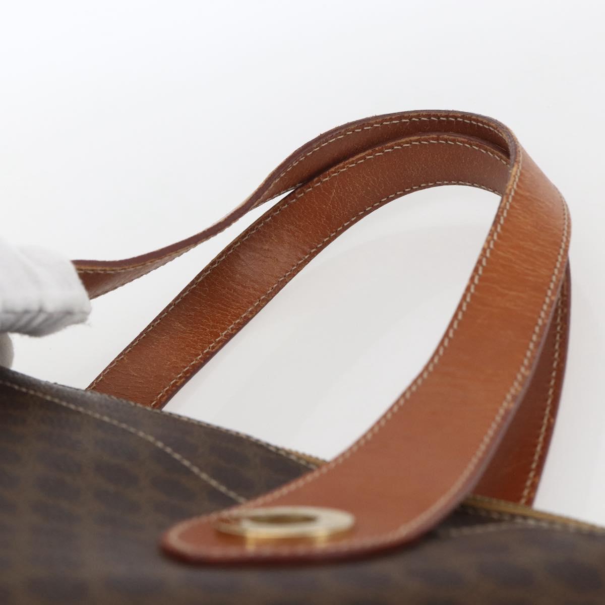 CELINE Macadam Canvas Hand Bag PVC Leather Brown Gold Auth 165448